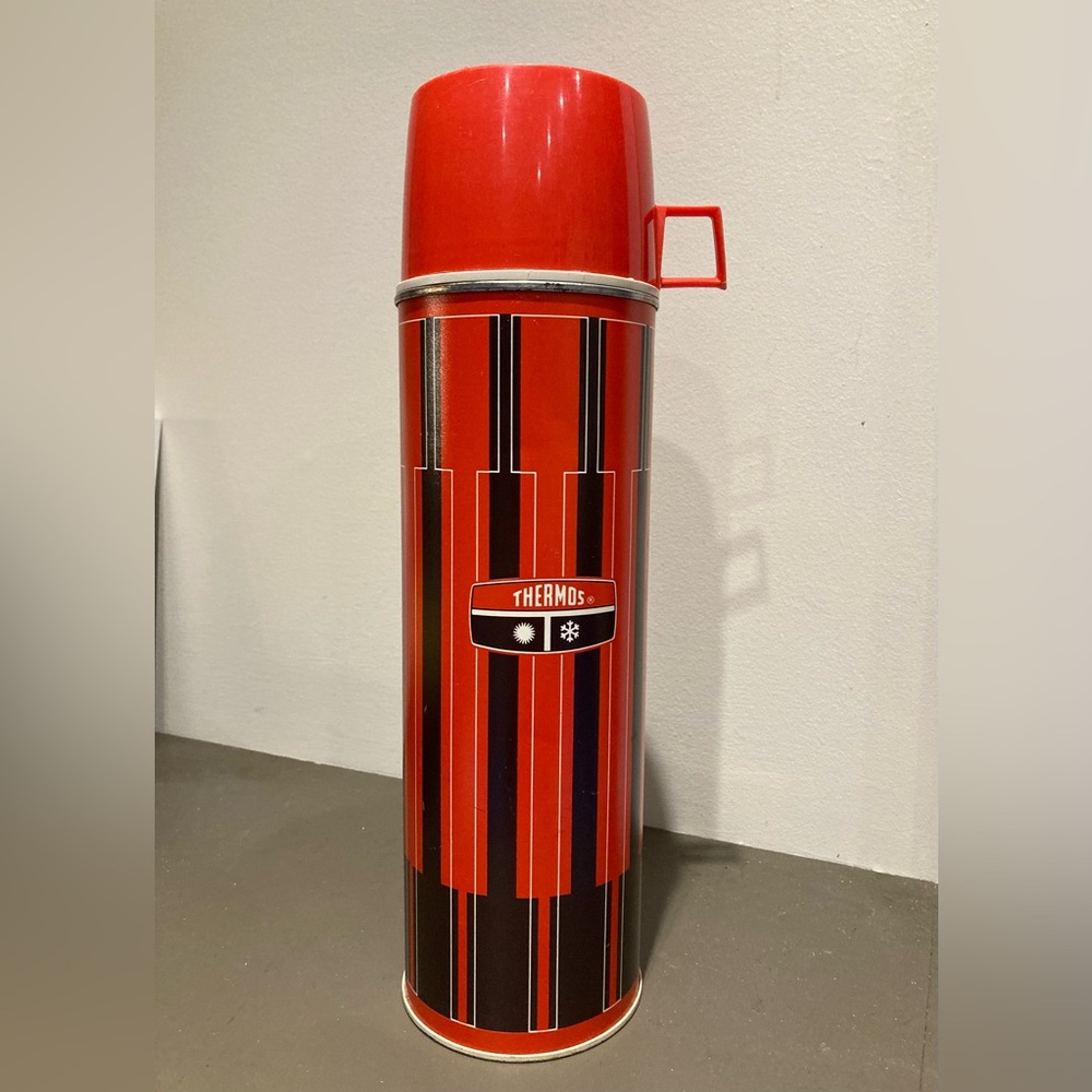 Vintage Red Thermos with Stripes